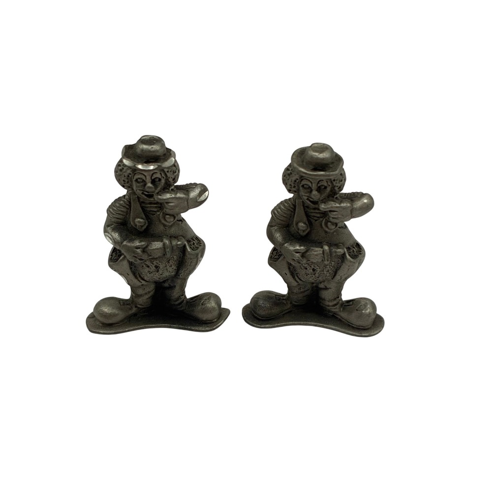 Vintage Miniature Pewter Clown Figurines Set of 2 Tiny Circus Metal Statues